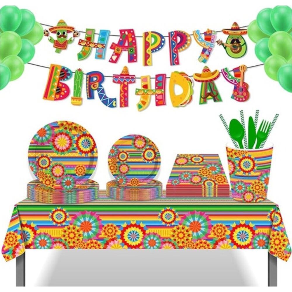 24 Guests Mexican Fiesta Party Paper Plates Dinner Plates Napkins Set Cinco Mayo